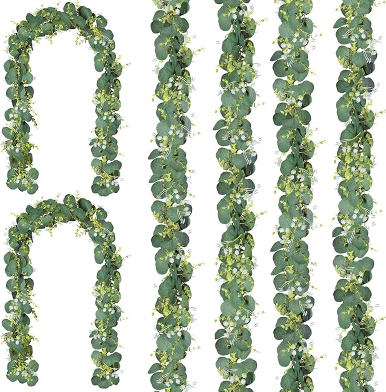 6Pcs Eucalyptus Garland,Artificial Eucalyptus Leaves Table Greenery Garland Wreath Vines for Wedding Party Table Bedroom Wall Decor